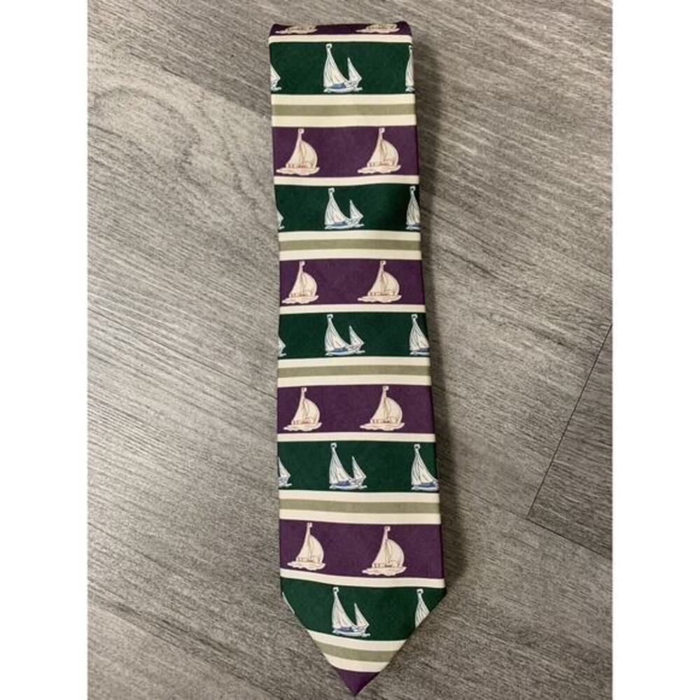 PAUL STUART Purple/green SAIL BOATS SILK NECKTIE‎ Silk
